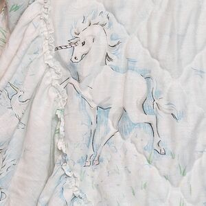 Phantasia Dream Styles Blanket Unicorn Bibb Co 1985 Quilted Ruffled Twin Sz RARE